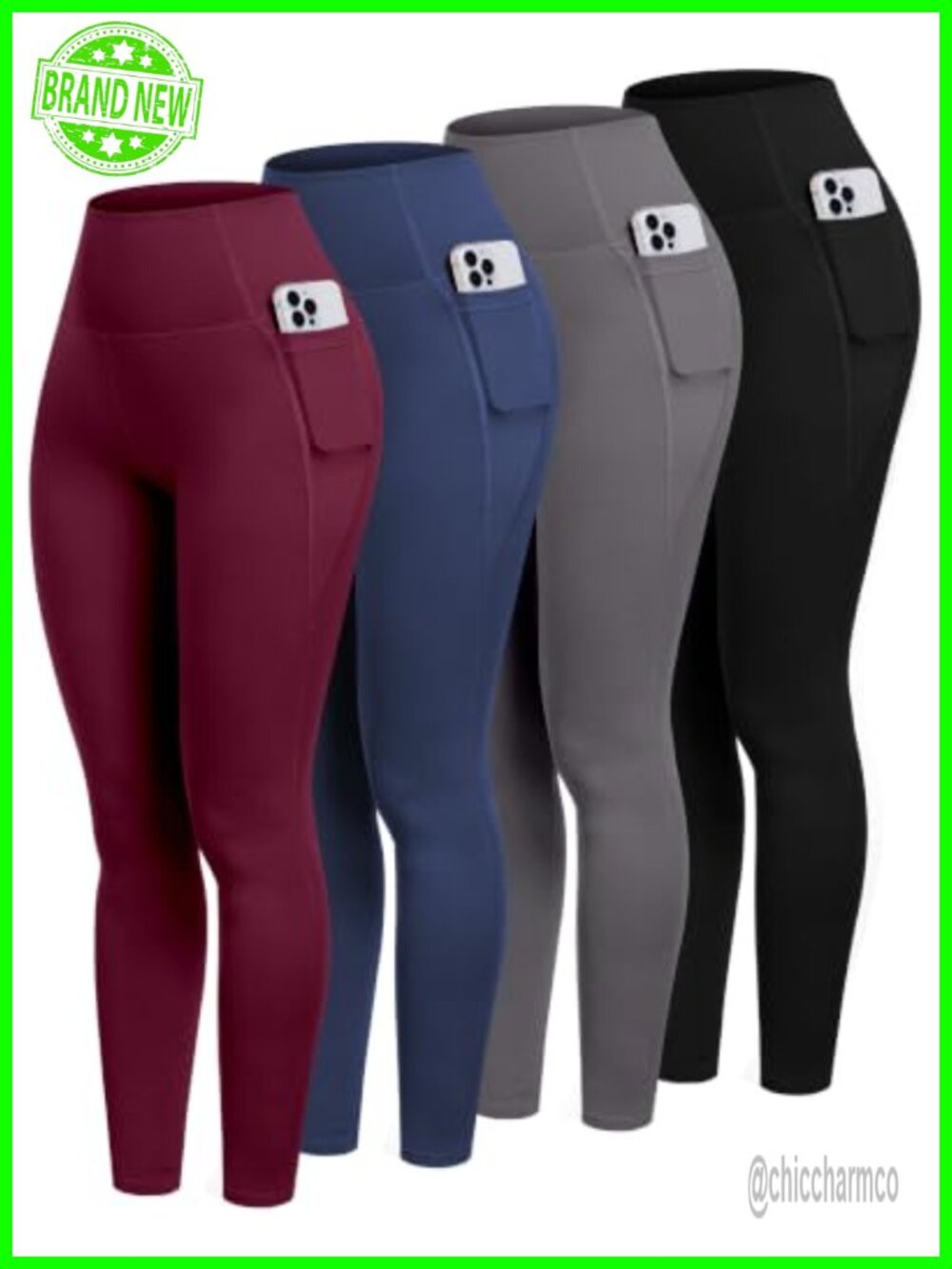 Women's High Waist Tummy Control Leggings with Pockets 4 Pack